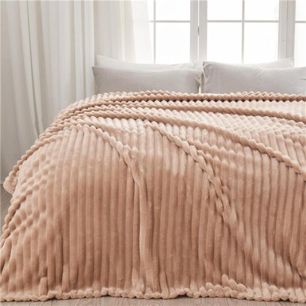 Super Soft Blanket Premium Silky Flannel Fleece 3D Ribbed Color: Taupe